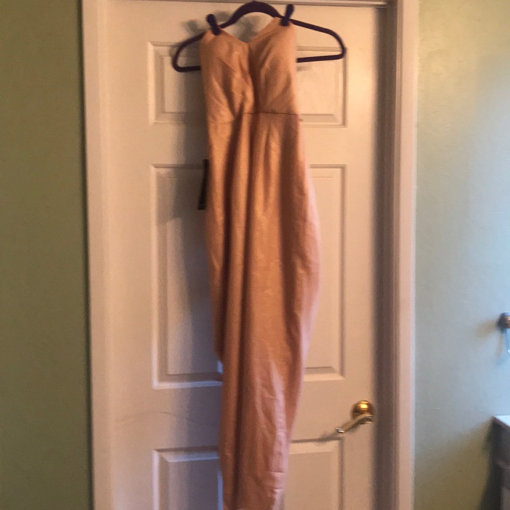 Strapless rose gold shimmer jumpsuit